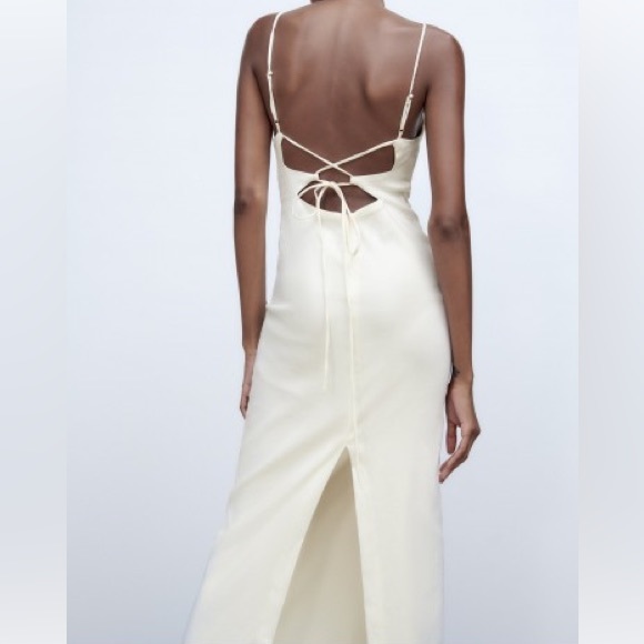 ZARA Stretch Oyster White Linen Blend Cut Out Midi Maxi Dress $79.90 - Picture 16 of 17